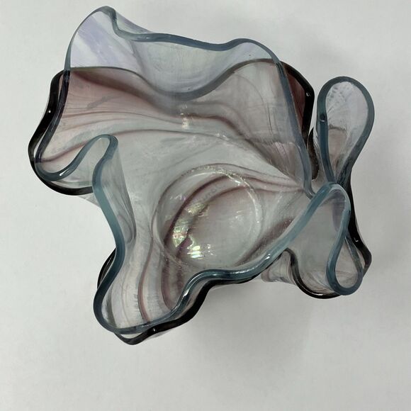 Studio Art Glass Purple Iridescent Handkerchief Vase Signed Double Layer - Picture 7 of 9